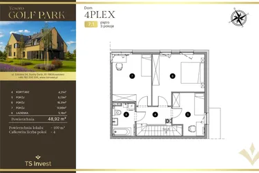 Rzut - Dom na sprzedaż 4 pokoje o powierzchni 100,55 m² - numer 7.1 w Tesoro Golf Park