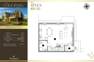 Rzut - Dom na sprzedaż 4 pokoje o powierzchni 91,53 m² - numer 11.1 w Tesoro Golf Park