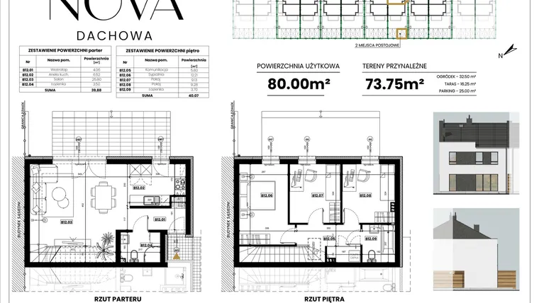 Rzut - Dom na sprzedaż 4 pokoje o powierzchni 80 m² - numer B12 w Nova Dachowa II