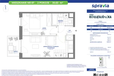 Rzut - Mieszkanie na sprzedaż 2 pokoje o powierzchni 35,63 m² - numer 67A w Osiedle Kołłątajówka
