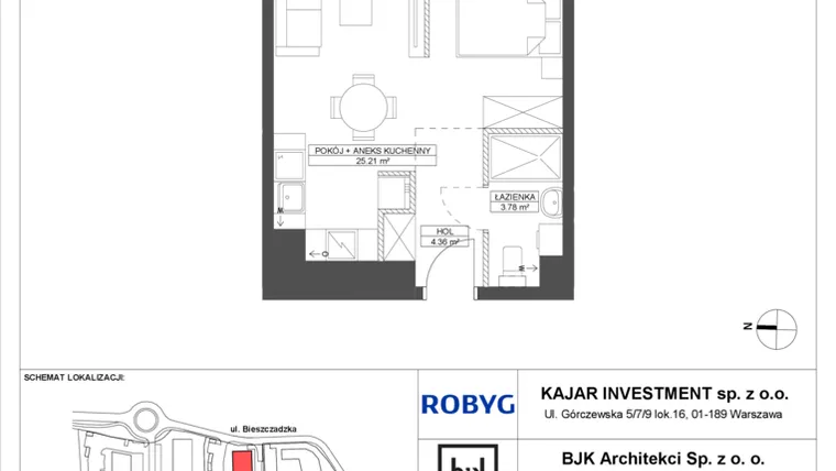 Rzut - Mieszkanie na sprzedaż 1 pokój o powierzchni 33,35 m² - numer C.4M07 w Foresteria