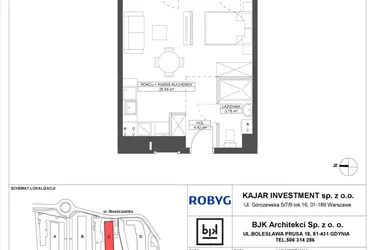 Rzut - Mieszkanie na sprzedaż 1 pokój o powierzchni 33,84 m² - numer C.3M05 w Foresteria
