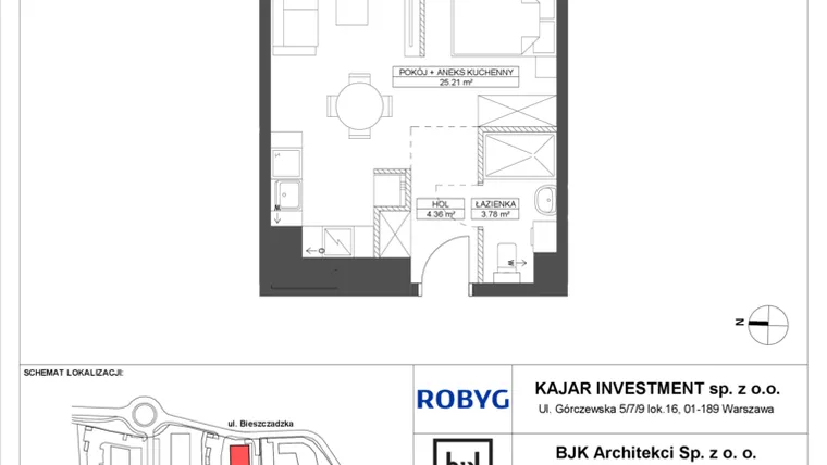 Rzut - Mieszkanie na sprzedaż 1 pokój o powierzchni 33,35 m² - numer C.5M07 w Foresteria