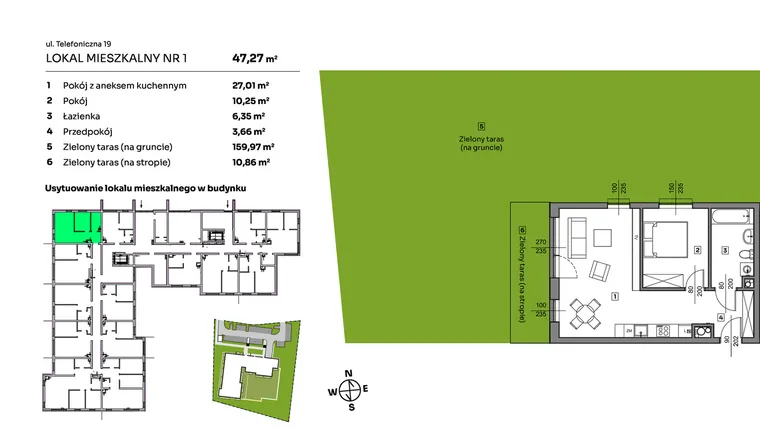 Rzut - Mieszkanie na sprzedaż 2 pokoje o powierzchni 47,08 m² - numer 1 w Nova Radiostacja