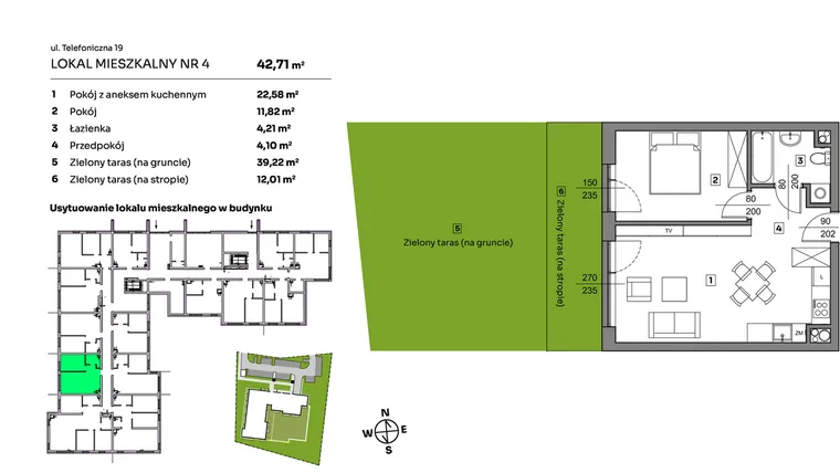 Rzut - Mieszkanie na sprzedaż 2 pokoje o powierzchni 42,71 m² - numer 4 w Nova Radiostacja