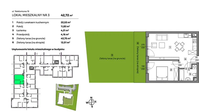 Rzut - Mieszkanie na sprzedaż 2 pokoje o powierzchni 42,72 m² - numer 3 w Nova Radiostacja