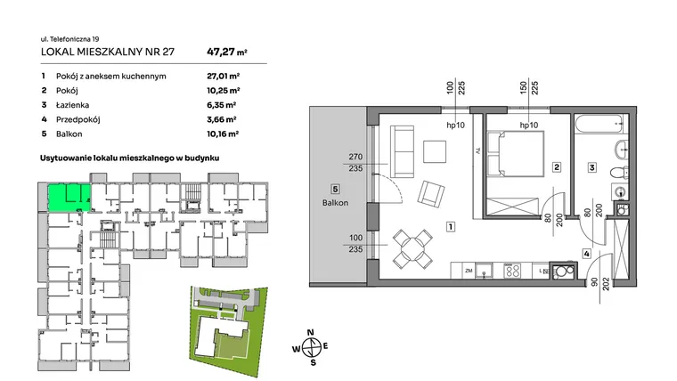 Rzut - Mieszkanie na sprzedaż 2 pokoje o powierzchni 47,27 m² - numer 27 w Nova Radiostacja