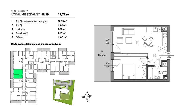 Rzut - Mieszkanie na sprzedaż 2 pokoje o powierzchni 42,72 m² - numer 29 w Nova Radiostacja