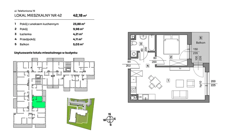 Rzut - Mieszkanie na sprzedaż 2 pokoje o powierzchni 42,18 m² - numer 42 w Nova Radiostacja