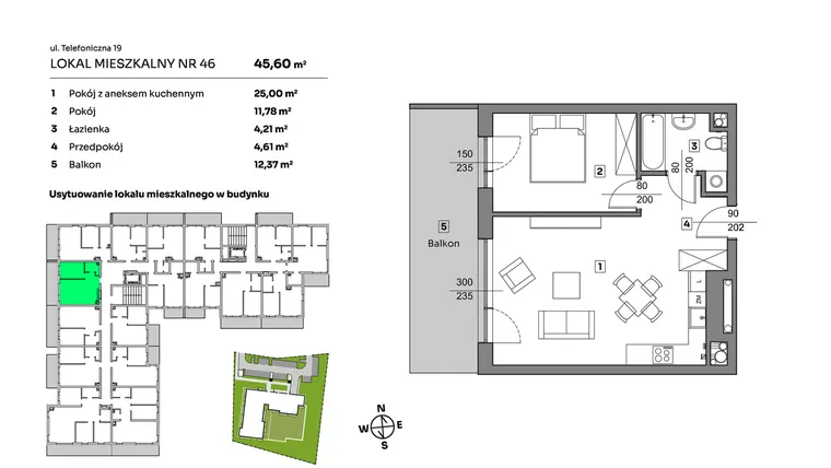 Rzut - Mieszkanie na sprzedaż 2 pokoje o powierzchni 45,6 m² - numer 46 w Nova Radiostacja