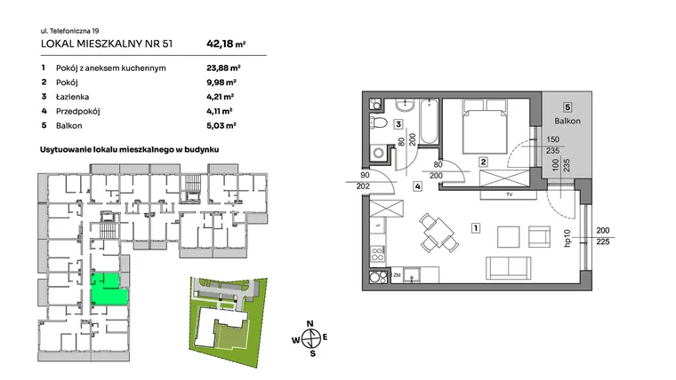 Rzut - Mieszkanie na sprzedaż 2 pokoje o powierzchni 42,18 m² - numer 51 w Nova Radiostacja