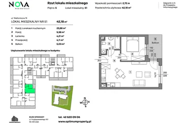 Rzut - Mieszkanie na sprzedaż 2 pokoje o powierzchni 42,18 m² - numer 51 w Nova Radiostacja