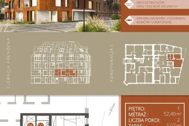 Rzut - Mieszkanie na sprzedaż 2 pokoje o powierzchni 52,3 m² - numer B.1.2 w Browar Jedności