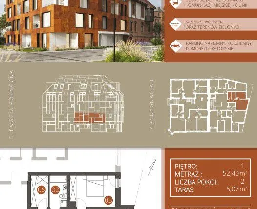 Rzut - Mieszkanie na sprzedaż 2 pokoje o powierzchni 52,3 m² - numer B.1.2 w Browar Jedności