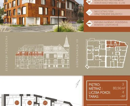 Rzut - Mieszkanie na sprzedaż 4 pokoje o powierzchni 81,18 m² - numer B.3.1 w Browar Jedności