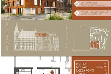 Rzut - Mieszkanie na sprzedaż 3 pokoje o powierzchni 62,63 m² - numer B.4.3 w Browar Jedności
