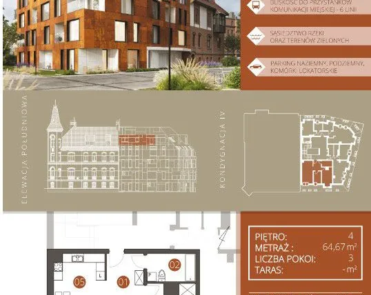 Rzut - Mieszkanie na sprzedaż 3 pokoje o powierzchni 62,63 m² - numer B.4.3 w Browar Jedności