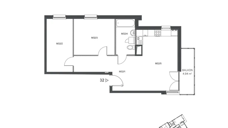 Rzut - Mieszkanie na sprzedaż 3 pokoje o powierzchni 62,71 m² - numer 32 w Wzgórze Krzemionki II