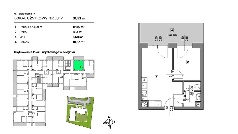 Rzut - Mieszkanie na sprzedaż 2 pokoje o powierzchni 31,21 m² - numer L.U. 17 w Nova Radiostacja - apartamenty inwestycyjne