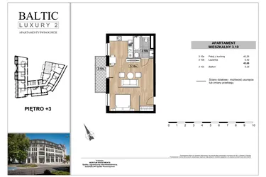 Rzut - Mieszkanie na sprzedaż 1 pokój o powierzchni 45,68 m² - numer 3.10 w Baltic Luxury 2
