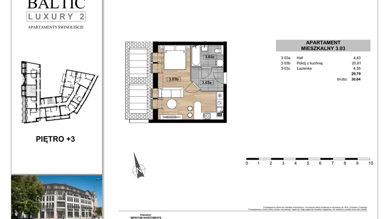 Rzut - Mieszkanie na sprzedaż 1 pokój o powierzchni 29,98 m² - numer 3.03 w Baltic Luxury 2