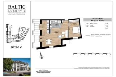 Rzut - Mieszkanie na sprzedaż 2 pokoje o powierzchni 54,26 m² - numer 3.05 w Baltic Luxury 2