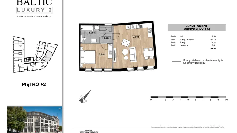 Rzut - Mieszkanie na sprzedaż 2 pokoje o powierzchni 54,54 m² - numer 2.08 w Baltic Luxury 2