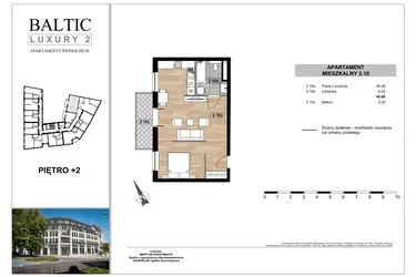 Rzut - Mieszkanie na sprzedaż 1 pokój o powierzchni 45,68 m² - numer 2.10 w Baltic Luxury 2