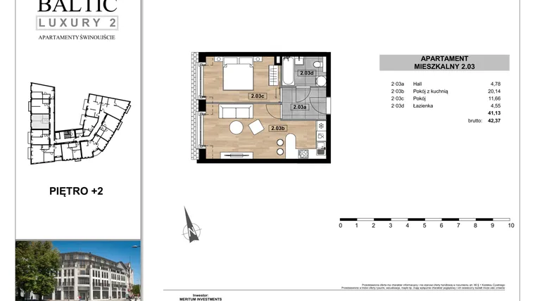 Rzut - Mieszkanie na sprzedaż 2 pokoje o powierzchni 41,32 m² - numer 2.03 w Baltic Luxury 2