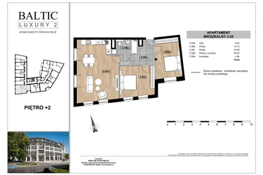Rzut - Mieszkanie na sprzedaż 3 pokoje o powierzchni 78,05 m² - numer 2.05 w Baltic Luxury 2