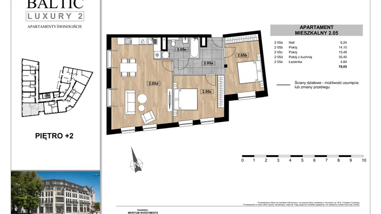 Rzut - Mieszkanie na sprzedaż 3 pokoje o powierzchni 78,05 m² - numer 2.05 w Baltic Luxury 2