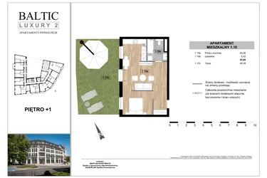 Rzut - Mieszkanie na sprzedaż 1 pokój o powierzchni 45,68 m² - numer 1.10 w Baltic Luxury 2