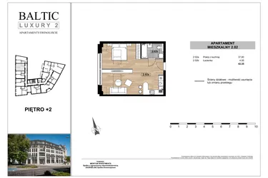 Rzut - Mieszkanie na sprzedaż 1 pokój o powierzchni 42,35 m² - numer 2.02 w Baltic Luxury 2