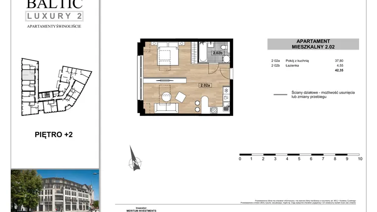 Rzut - Mieszkanie na sprzedaż 1 pokój o powierzchni 42,35 m² - numer 2.02 w Baltic Luxury 2