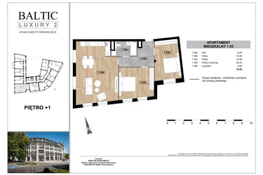 Rzut - Mieszkanie na sprzedaż 3 pokoje o powierzchni 78,05 m² - numer 1.05 w Baltic Luxury 2