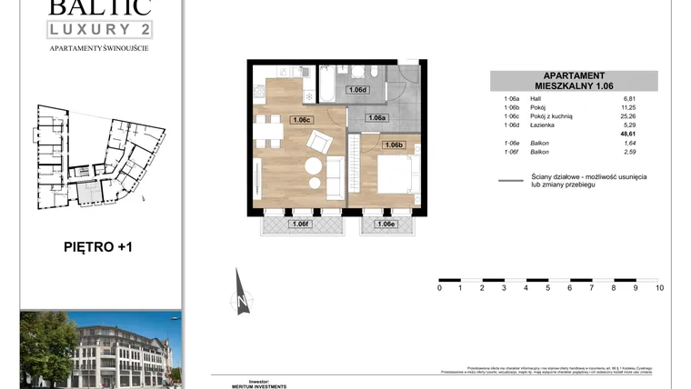 Rzut - Mieszkanie na sprzedaż 2 pokoje o powierzchni 48,61 m² - numer 1.06 w Baltic Luxury 2