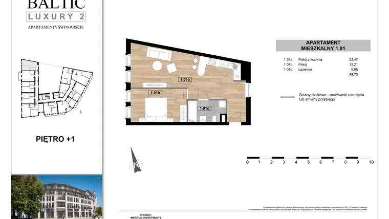 Rzut - Mieszkanie na sprzedaż 2 pokoje o powierzchni 49,73 m² - numer 1.01 w Baltic Luxury 2