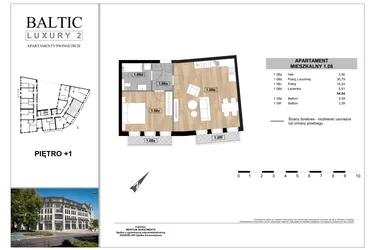 Rzut - Mieszkanie na sprzedaż 2 pokoje o powierzchni 54,54 m² - numer 1.08 w Baltic Luxury 2