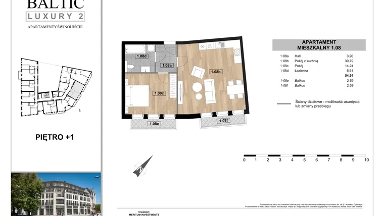 Rzut - Mieszkanie na sprzedaż 2 pokoje o powierzchni 54,54 m² - numer 1.08 w Baltic Luxury 2