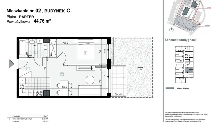 Rzut - Mieszkanie na sprzedaż 2 pokoje o powierzchni 44,76 m² - numer C2 w Apartamenty Kopernika