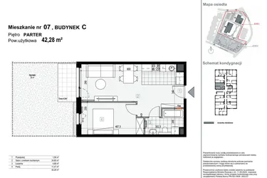 Rzut - Mieszkanie na sprzedaż 2 pokoje o powierzchni 42,28 m² - numer C7 w Apartamenty Kopernika