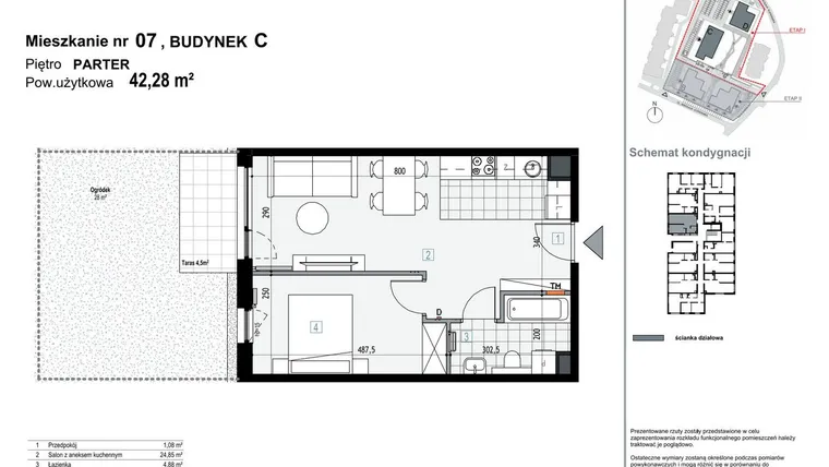 Rzut - Mieszkanie na sprzedaż 2 pokoje o powierzchni 42,28 m² - numer C7 w Apartamenty Kopernika