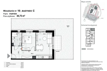 Rzut - Mieszkanie na sprzedaż 2 pokoje o powierzchni 44,75 m² - numer C10 w Apartamenty Kopernika