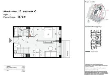 Rzut - Mieszkanie na sprzedaż 2 pokoje o powierzchni 44,76 m² - numer C13 w Apartamenty Kopernika