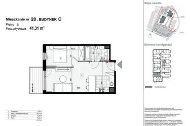 Rzut - Mieszkanie na sprzedaż 2 pokoje o powierzchni 41,31 m² - numer C28 w Apartamenty Kopernika