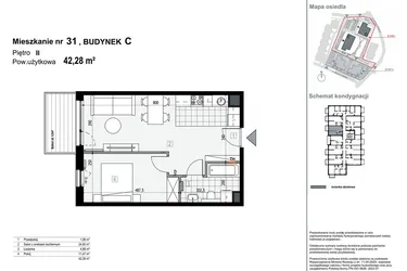 Rzut - Mieszkanie na sprzedaż 2 pokoje o powierzchni 42,28 m² - numer C31 w Apartamenty Kopernika