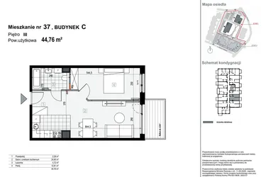 Rzut - Mieszkanie na sprzedaż 2 pokoje o powierzchni 44,76 m² - numer C37 w Apartamenty Kopernika