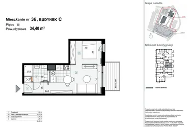 Rzut - Mieszkanie na sprzedaż 1 pokój o powierzchni 34,4 m² - numer C36 w Apartamenty Kopernika