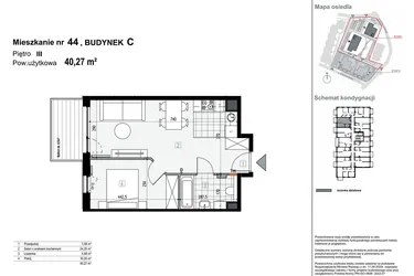 Rzut - Mieszkanie na sprzedaż 2 pokoje o powierzchni 40,27 m² - numer C44 w Apartamenty Kopernika
