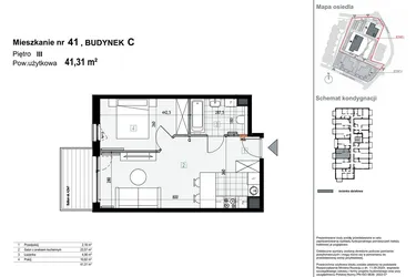 Rzut - Mieszkanie na sprzedaż 2 pokoje o powierzchni 41,31 m² - numer C41 w Apartamenty Kopernika